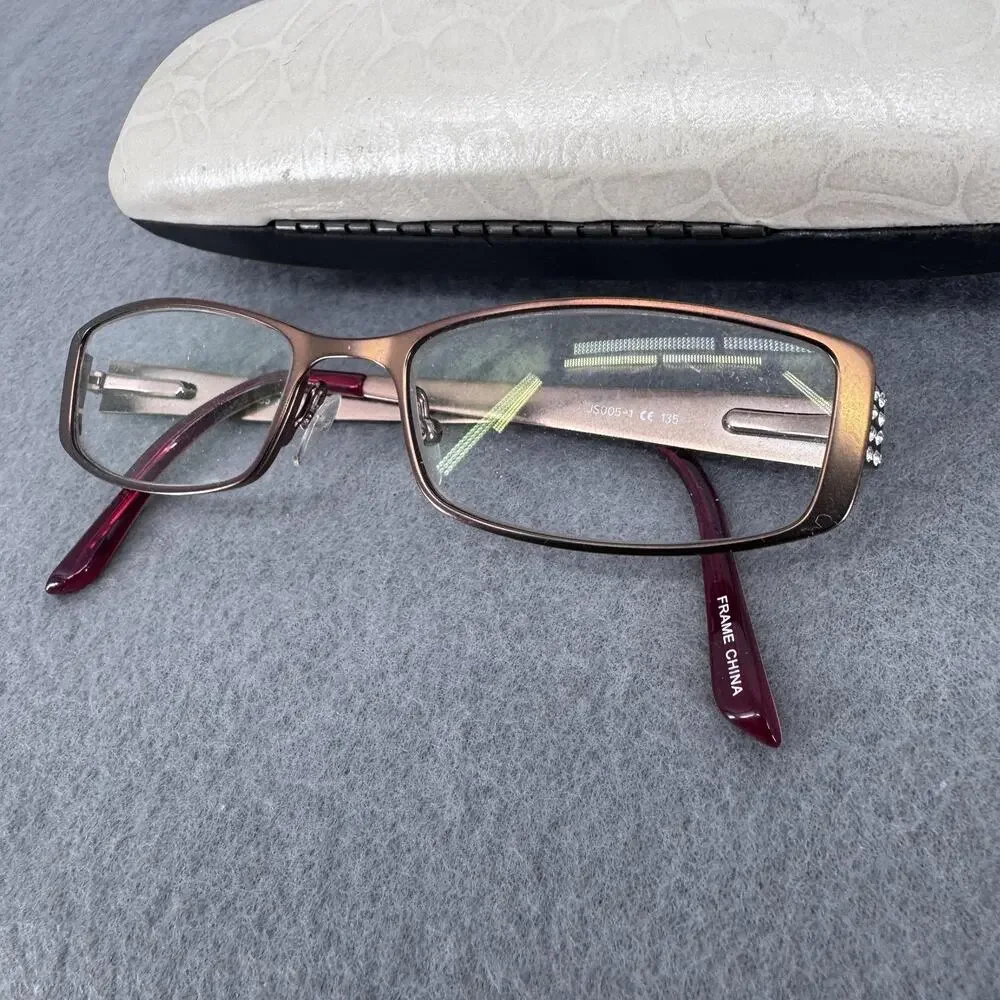 Jill‎ Stuart Eyeglasses Womens Brown Studded Rectangle JS005-1 50-17-135 w/ Case